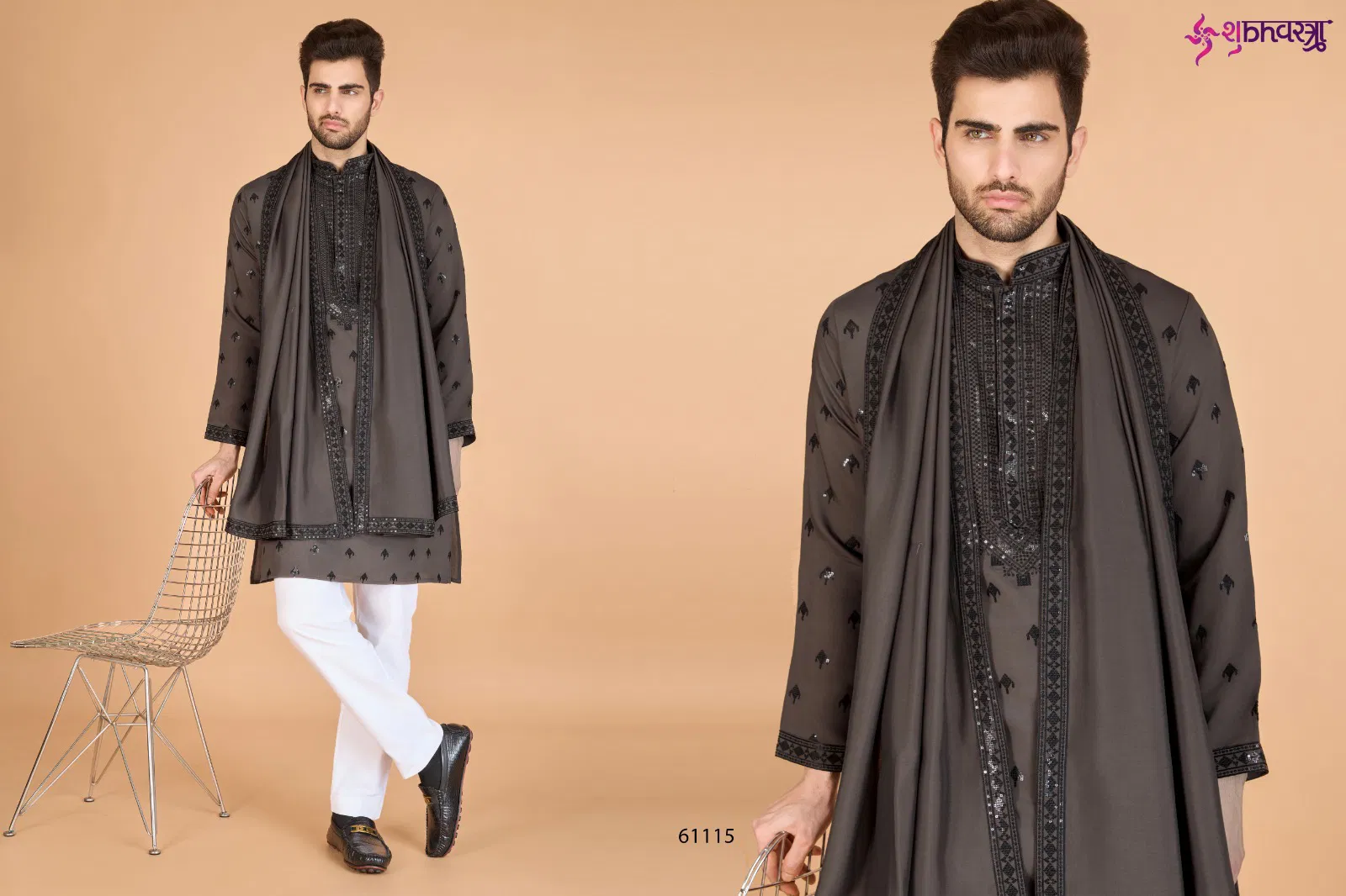 Raj Vastra by Shubhvastra Viscose Silk Mens Kurta With Dupatta Wholesale Online